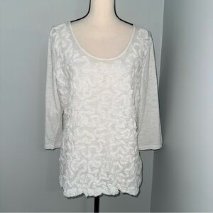 Tribal Cream Textured Ruffle Breathable Cotton Lightweight Knit Top size XL Boho